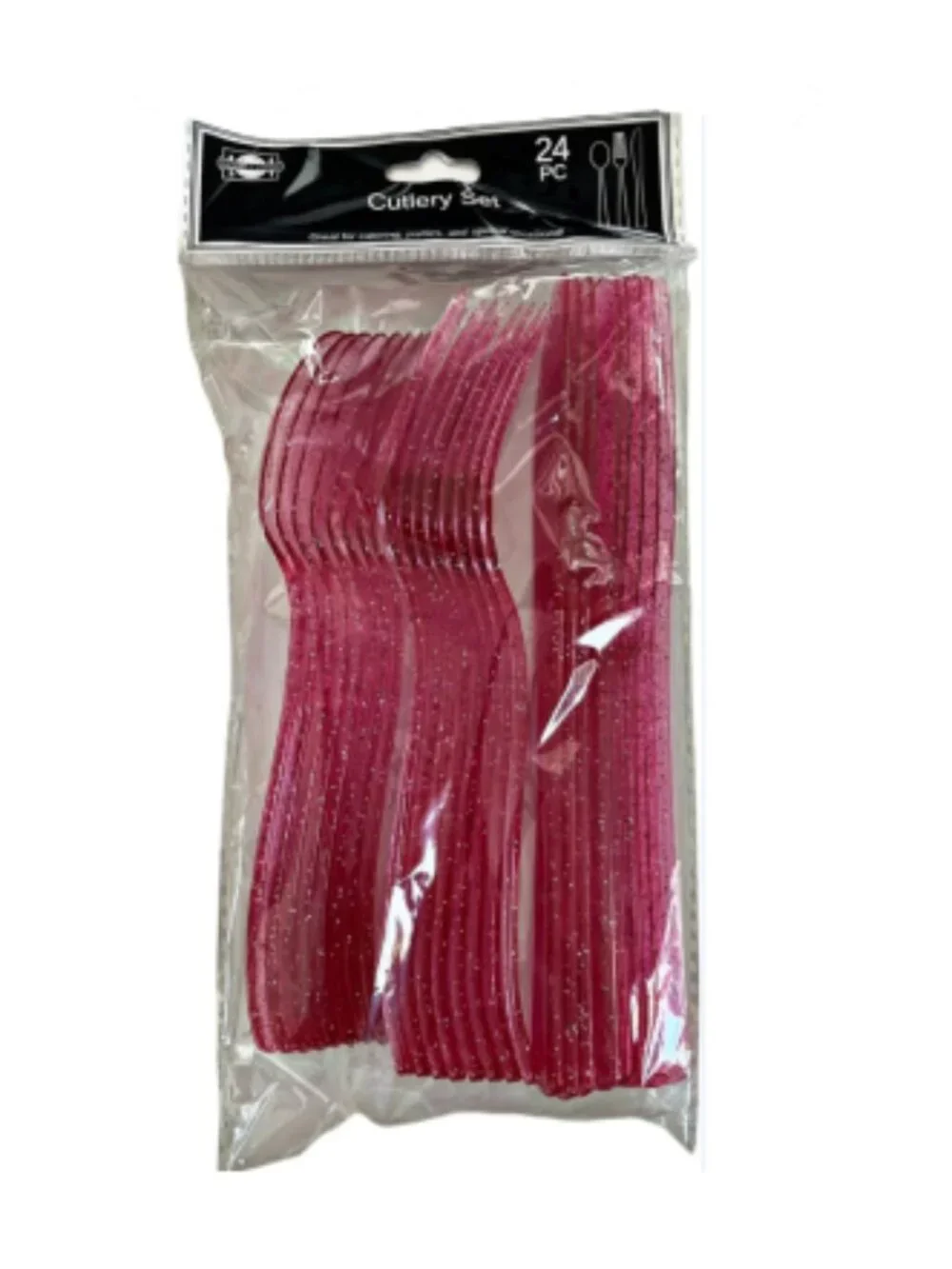 Caterer's Corner Assorted Plastic Cutlery | Pink Glitter Pack | Brand New